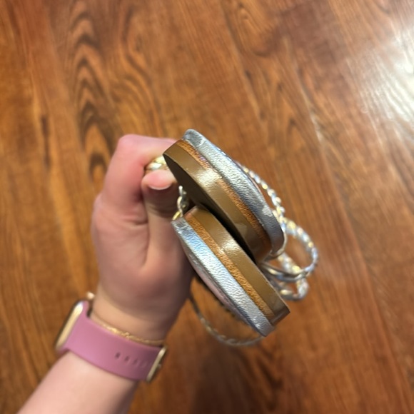 Larroude Ibiza Flat Sandal in Braided Metallic Silver Leather - Picture 5 of 8